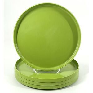 Vintage Oblique Avocado Green Stacking Melamine Luncheon Plates 9.5” Set Of 4